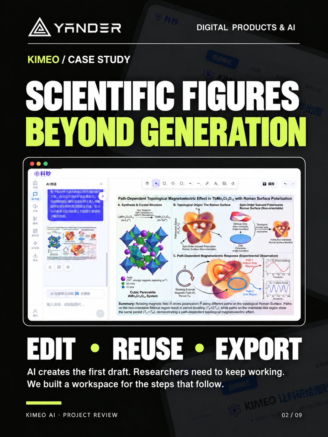 KIMEO project context: researchers need to edit, reuse, and export after AI creates a first draft