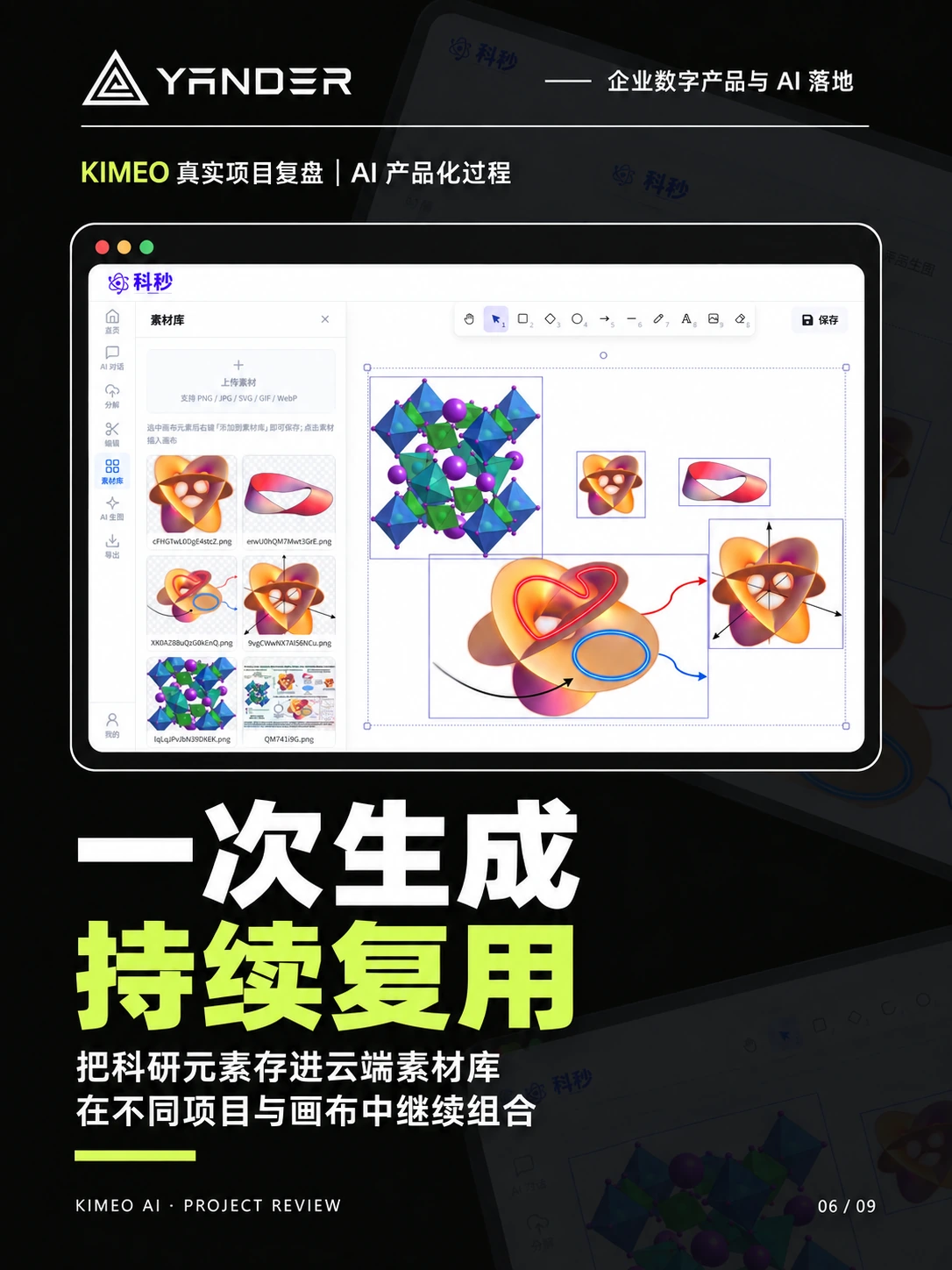 KIMEO 云端素材库保存科研元素,支持跨项目和画布继续组合使用